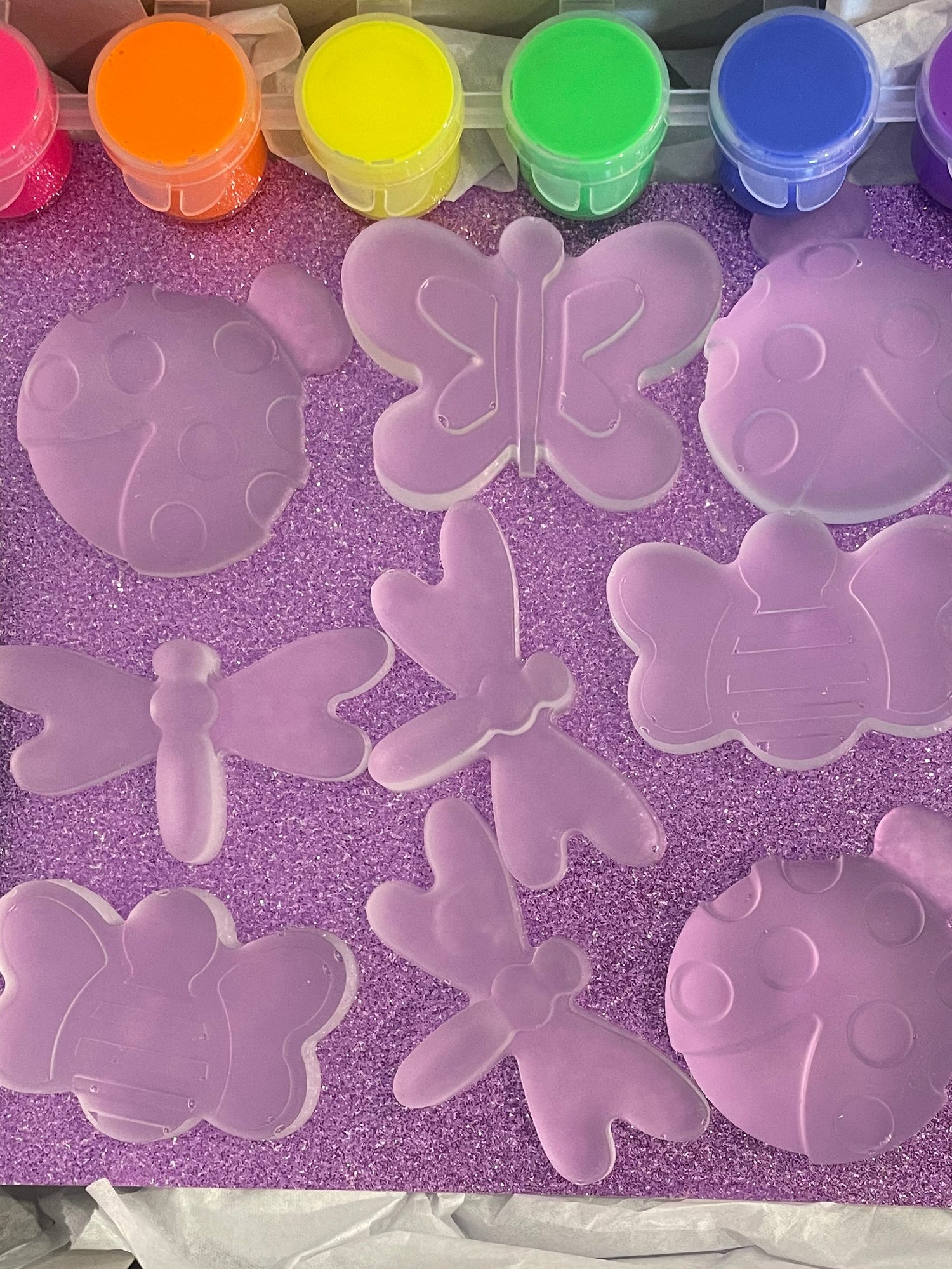 Clear Resin butterfly ladybug dragonfly bee shapes with colorful paint pod 